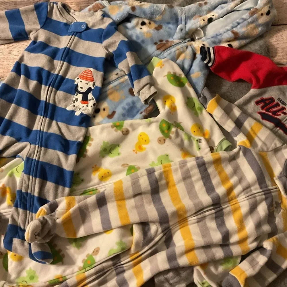 Baby Boy 5 Piece Warm Zip Up Onesie Bundle Lot Size 9M
